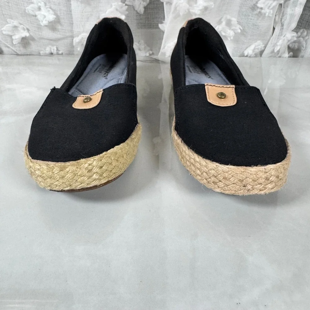 Grasshoppers Canvas Espadrilles Flats Comfort Shoes Black Tan Slip On Neutral 6N